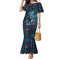New Zealand Matariki Pohutukawa Family Matching Mermaid Dress and Hawaiian Shirt Te Mauri te Ora LT9 Mom's Dress Art - Polynesian Pride