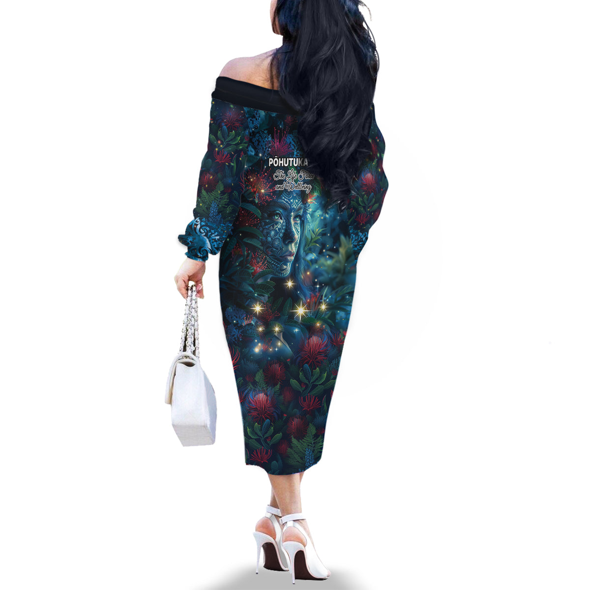 New Zealand Matariki Pohutukawa Family Matching Off The Shoulder Long Sleeve Dress and Hawaiian Shirt Te Mauri te Ora LT9 - Polynesian Pride