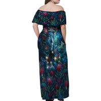 New Zealand Matariki Pohutukawa Family Matching Off Shoulder Maxi Dress and Hawaiian Shirt Te Mauri te Ora LT9 - Polynesian Pride