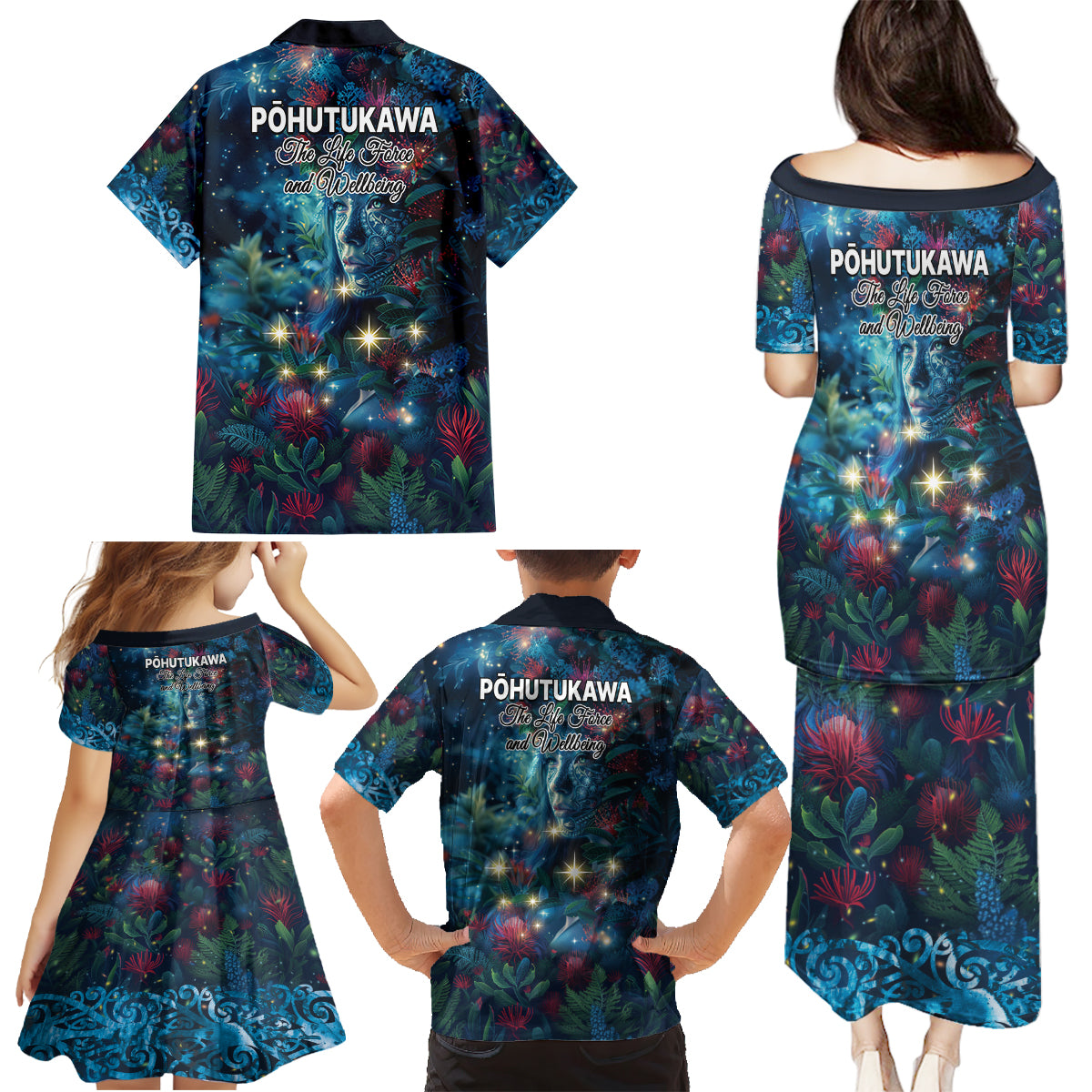 New Zealand Matariki Pohutukawa Family Matching Puletasi and Hawaiian Shirt Te Mauri te Ora LT9 - Polynesian Pride