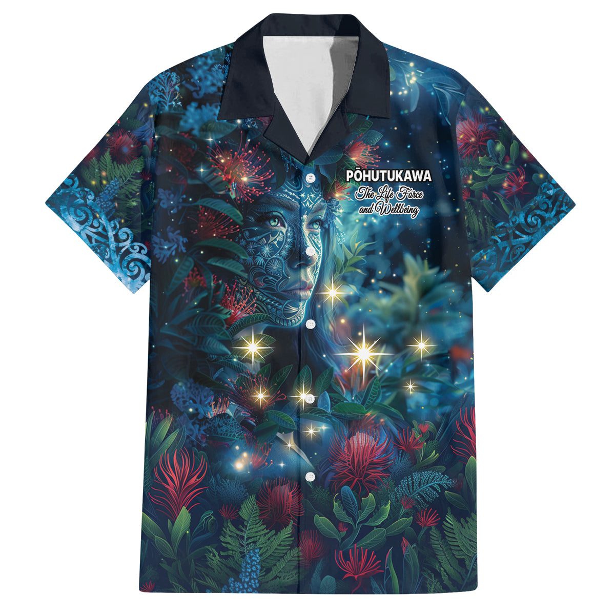 New Zealand Matariki Pohutukawa Family Matching Puletasi and Hawaiian Shirt Te Mauri te Ora LT9 Dad's Shirt - Short Sleeve Art - Polynesian Pride