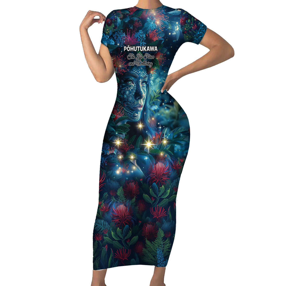 New Zealand Matariki Pohutukawa Family Matching Short Sleeve Bodycon Dress and Hawaiian Shirt Te Mauri te Ora LT9 Mom's Dress Art - Polynesian Pride