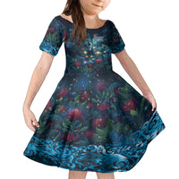 New Zealand Matariki Pohutukawa Family Matching Summer Maxi Dress and Hawaiian Shirt Te Mauri te Ora LT9 Daughter's Dress Art - Polynesian Pride