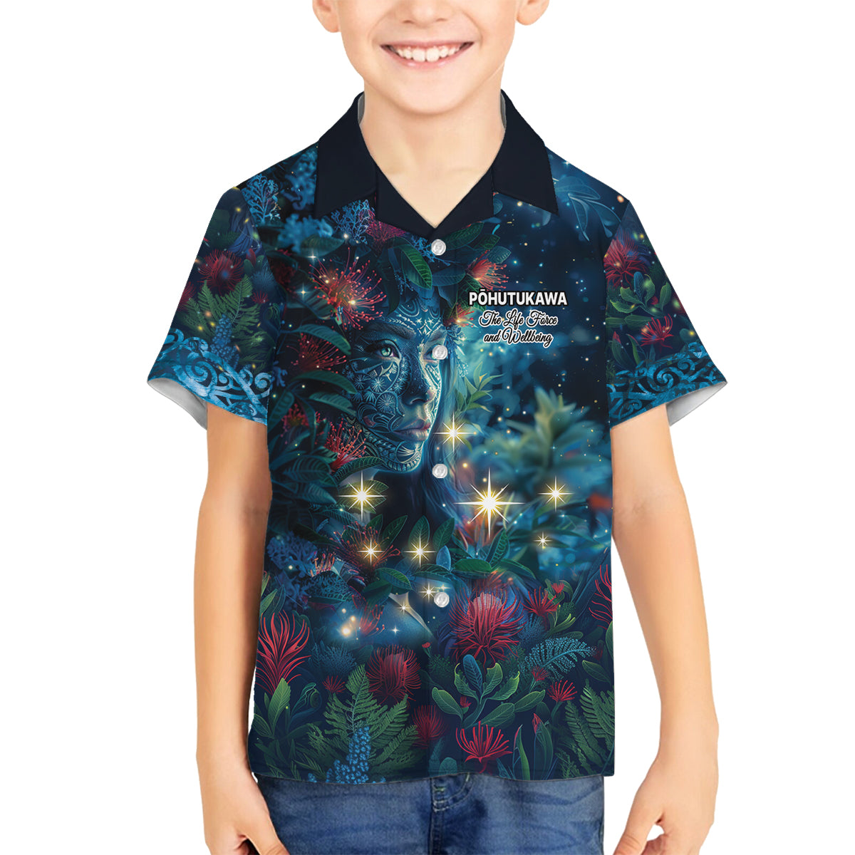 New Zealand Matariki Pohutukawa Family Matching Summer Maxi Dress and Hawaiian Shirt Te Mauri te Ora LT9 Son's Shirt Art - Polynesian Pride