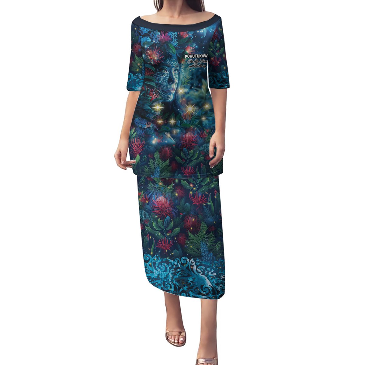 New Zealand Matariki Pohutukawa Puletasi Te Mauri te Ora LT9 Long Dress Art - Polynesian Pride