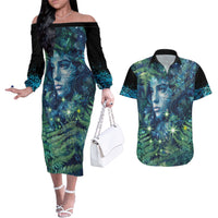 New Zealand Matariki Tupuanuku Couples Matching Off The Shoulder Long Sleeve Dress and Hawaiian Shirt Te W o te Hauhake LT9 Art - Polynesian Pride