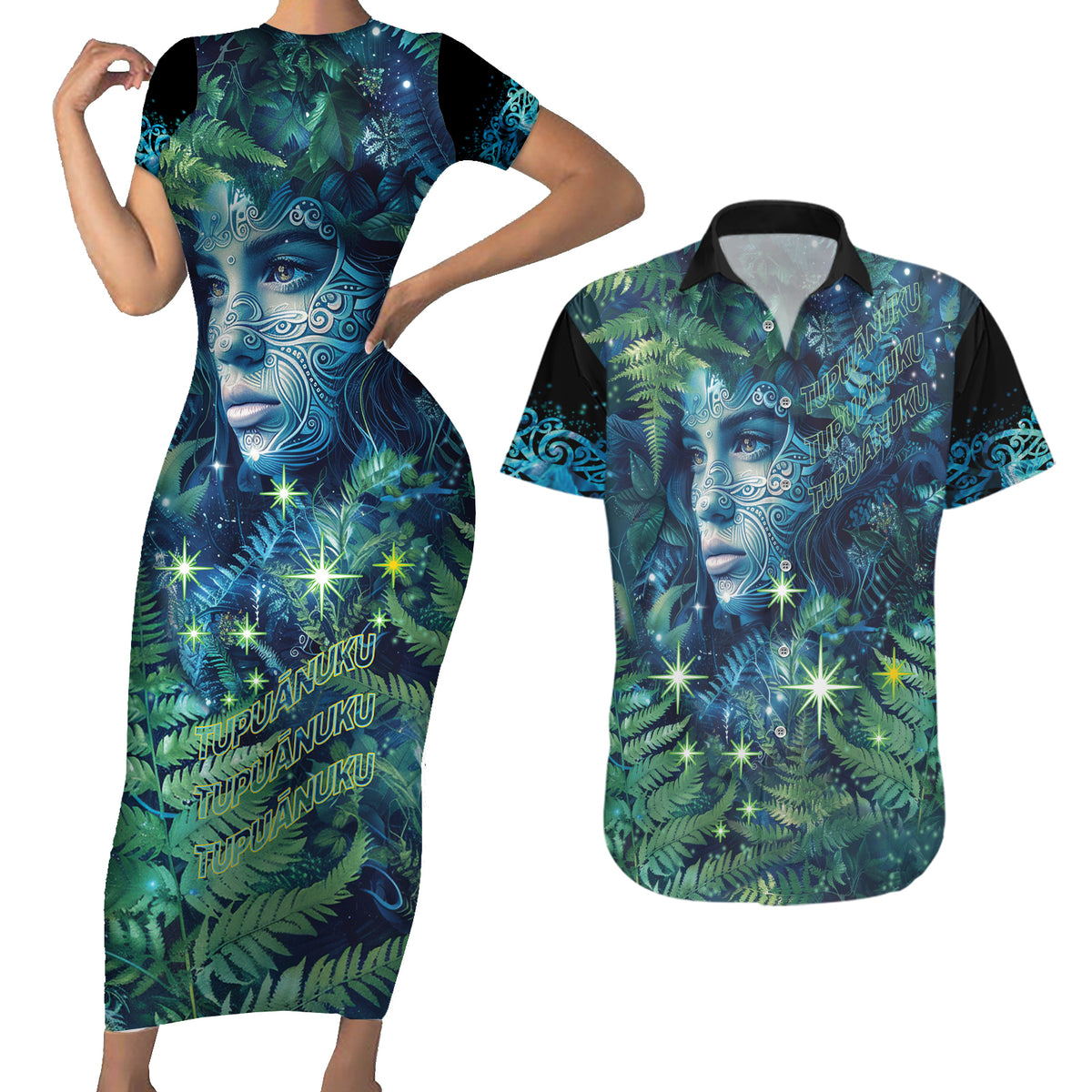 New Zealand Matariki Tupuanuku Couples Matching Short Sleeve Bodycon Dress and Hawaiian Shirt Te W o te Hauhake LT9 Art - Polynesian Pride