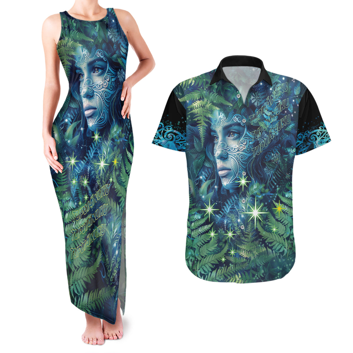 New Zealand Matariki Tupuanuku Couples Matching Tank Maxi Dress and Hawaiian Shirt Te W o te Hauhake LT9 Art - Polynesian Pride