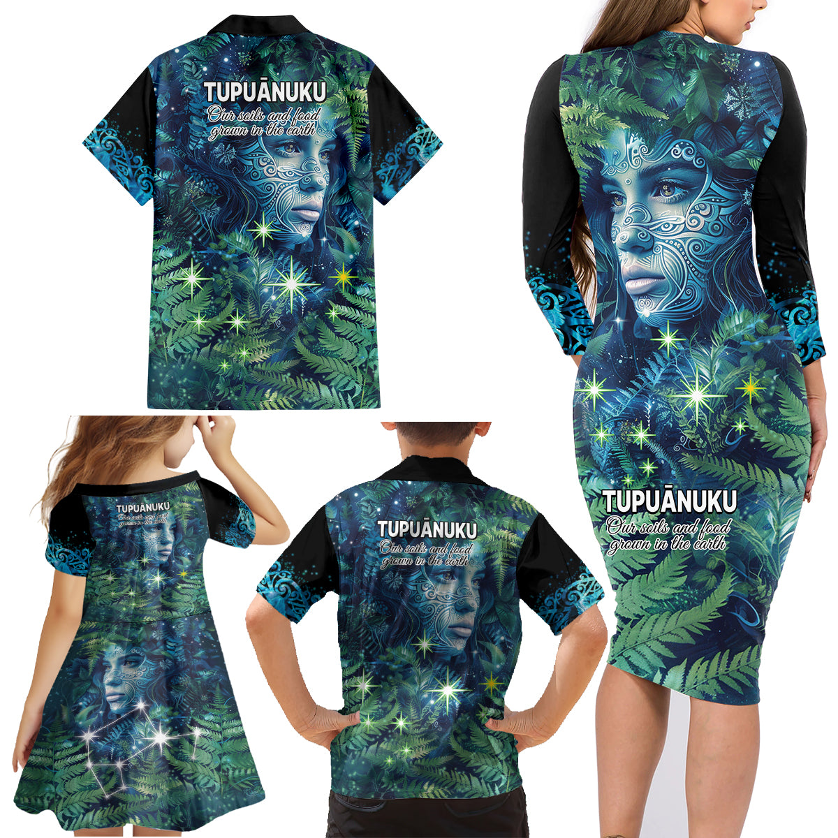New Zealand Matariki Tupuanuku Family Matching Long Sleeve Bodycon Dress and Hawaiian Shirt Te W o te Hauhake LT9 - Polynesian Pride