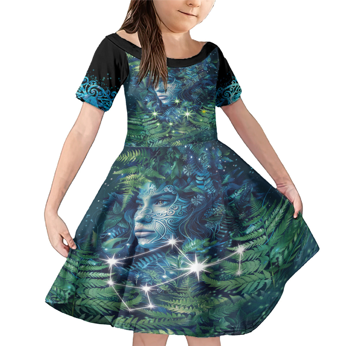 New Zealand Matariki Tupuanuku Family Matching Mermaid Dress and Hawaiian Shirt Te W o te Hauhake LT9 Daughter's Dress Art - Polynesian Pride