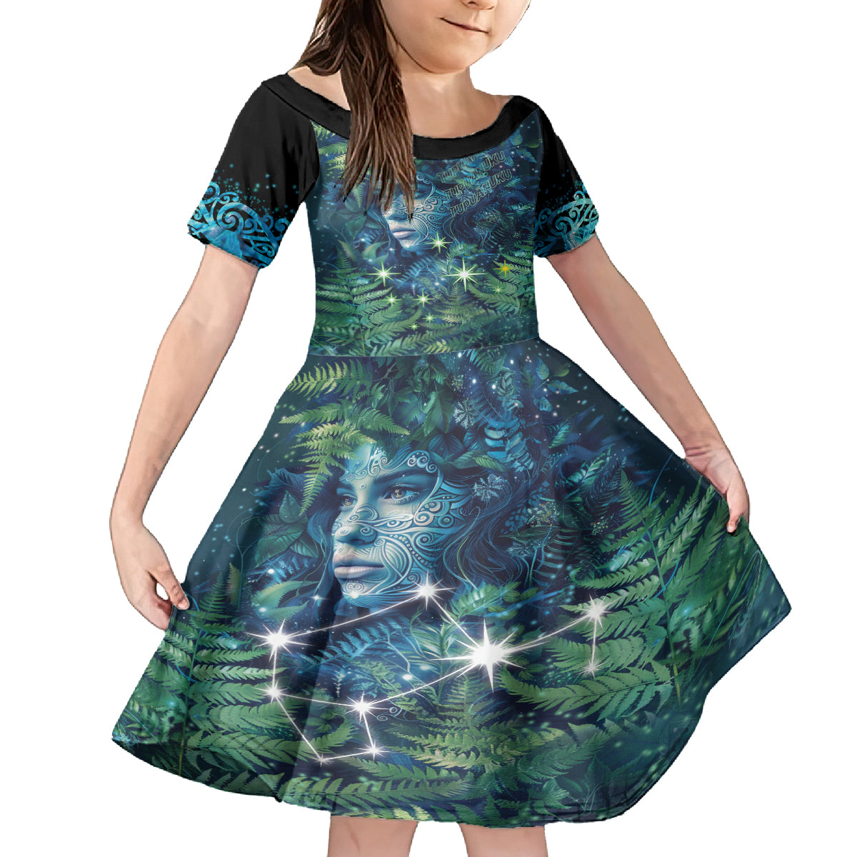 New Zealand Matariki Tupuanuku Family Matching Off Shoulder Maxi Dress and Hawaiian Shirt Te W o te Hauhake LT9 Daughter's Dress Art - Polynesian Pride
