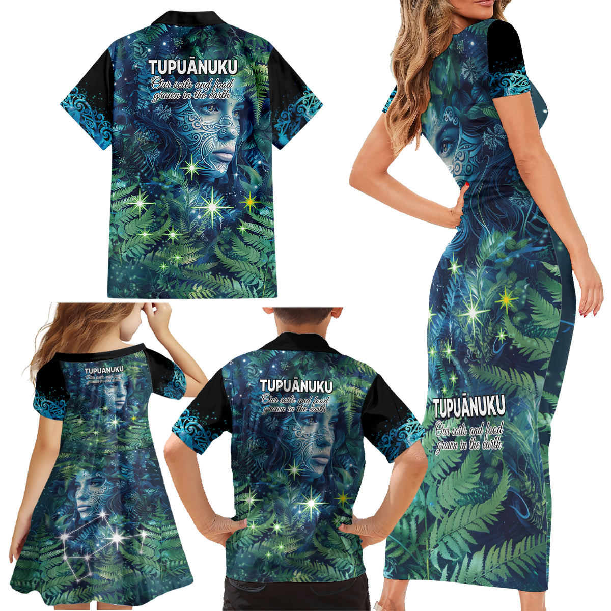 New Zealand Matariki Tupuanuku Family Matching Short Sleeve Bodycon Dress and Hawaiian Shirt Te W o te Hauhake LT9 - Polynesian Pride