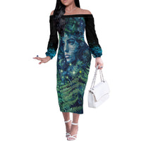 New Zealand Matariki Tupuanuku Off The Shoulder Long Sleeve Dress Te W o te Hauhake LT9 Women Art - Polynesian Pride