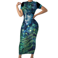 New Zealand Matariki Tupuanuku Short Sleeve Bodycon Dress Te W o te Hauhake LT9 Long Dress Art - Polynesian Pride