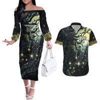 New Zealand Matariki Tupuarangi Couples Matching Off The Shoulder Long Sleeve Dress and Hawaiian Shirt Ng Kai o te Rangi LT9 Art - Polynesian Pride