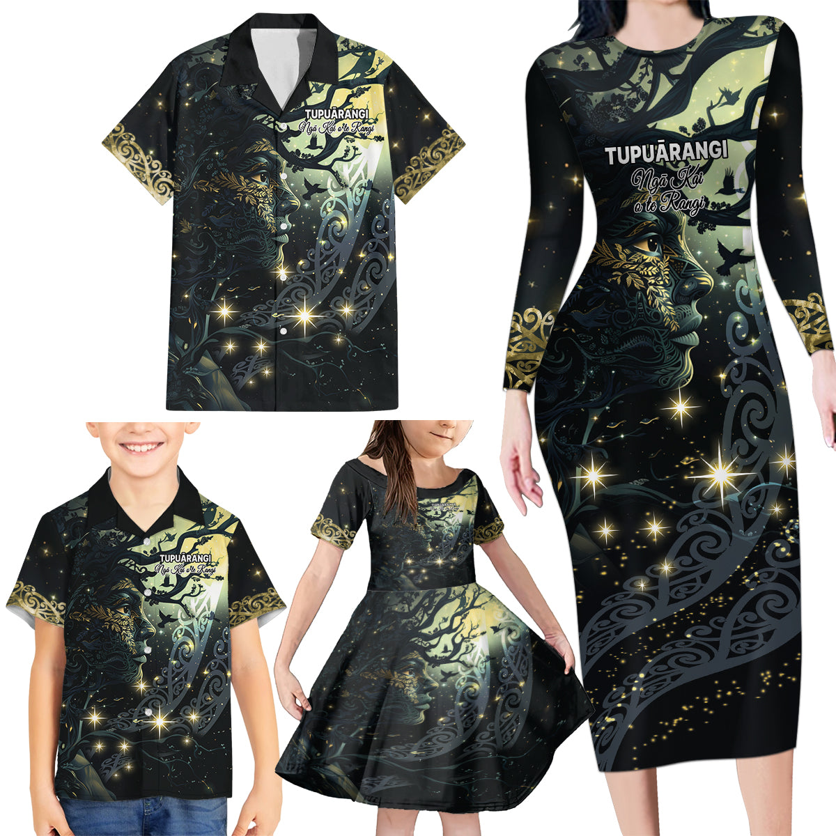 New Zealand Matariki Tupuarangi Family Matching Long Sleeve Bodycon Dress and Hawaiian Shirt Ng Kai o te Rangi LT9 - Polynesian Pride