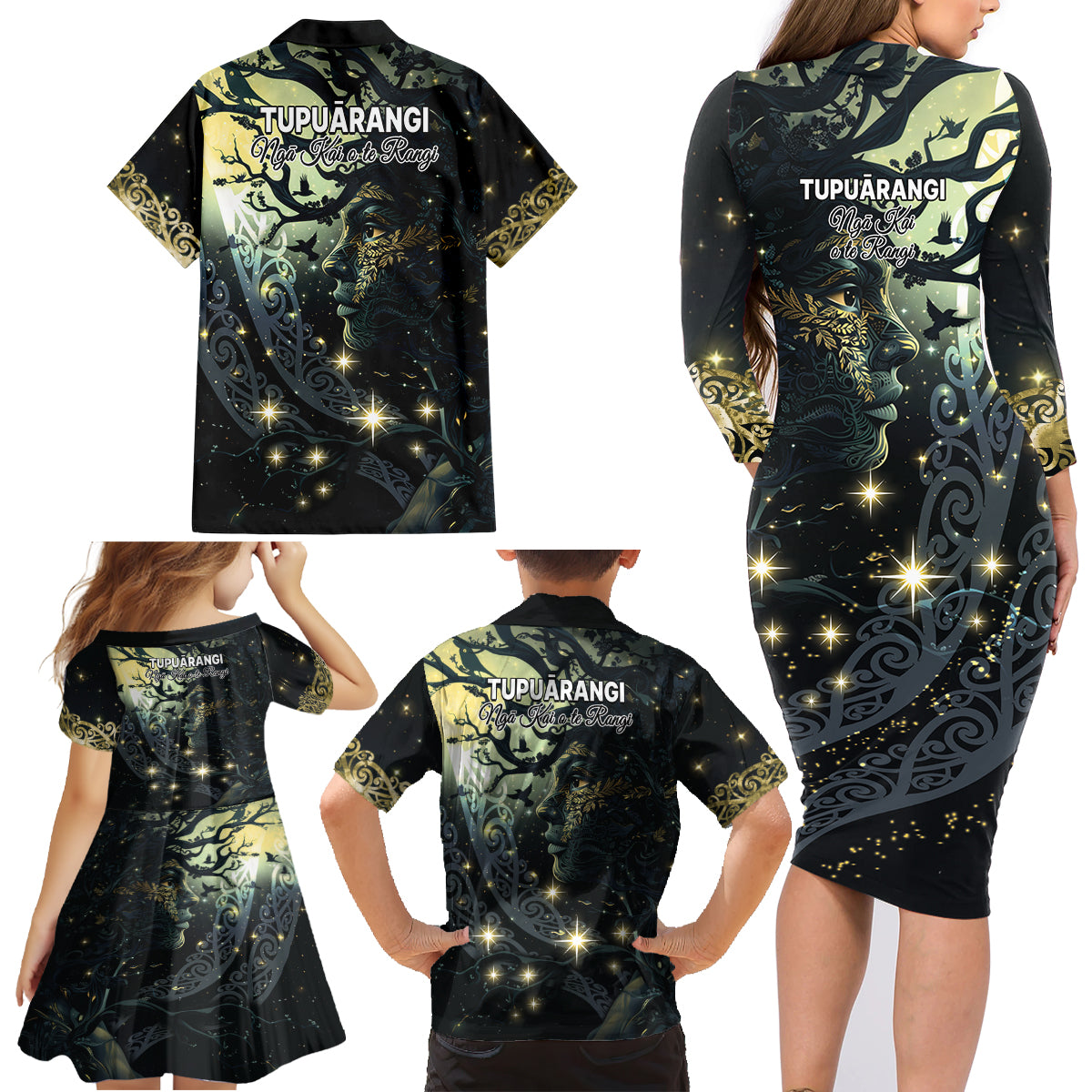 New Zealand Matariki Tupuarangi Family Matching Long Sleeve Bodycon Dress and Hawaiian Shirt Ng Kai o te Rangi LT9 - Polynesian Pride