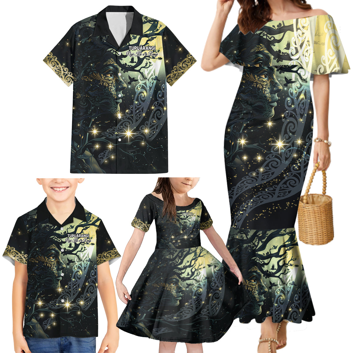 New Zealand Matariki Tupuarangi Family Matching Mermaid Dress and Hawaiian Shirt Ng Kai o te Rangi LT9 - Polynesian Pride