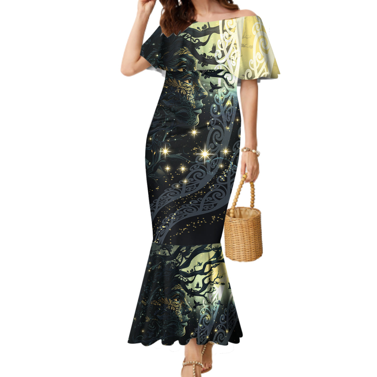 New Zealand Matariki Tupuarangi Family Matching Mermaid Dress and Hawaiian Shirt Ng Kai o te Rangi LT9 Mom's Dress Art - Polynesian Pride