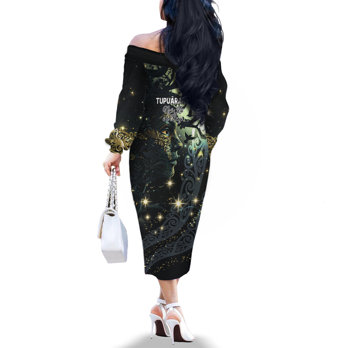 New Zealand Matariki Tupuarangi Family Matching Off The Shoulder Long Sleeve Dress and Hawaiian Shirt Ng Kai o te Rangi LT9 - Polynesian Pride