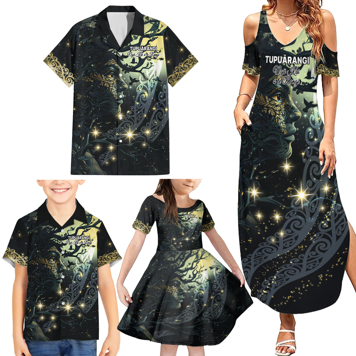 New Zealand Matariki Tupuarangi Family Matching Summer Maxi Dress and Hawaiian Shirt Ng Kai o te Rangi LT9 - Polynesian Pride