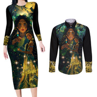 New Zealand Matariki Couples Matching Long Sleeve Bodycon Dress and Long Sleeve Button Shirt Rongo Mori Wellbeing and Good Luck LT9 Art - Polynesian Pride