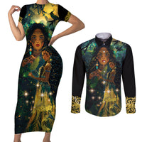 New Zealand Matariki Couples Matching Short Sleeve Bodycon Dress and Long Sleeve Button Shirt Rongo Mori Wellbeing and Good Luck LT9 Art - Polynesian Pride