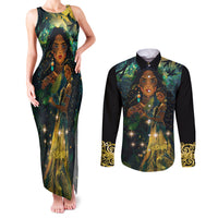 New Zealand Matariki Couples Matching Tank Maxi Dress and Long Sleeve Button Shirt Rongo Mori Wellbeing and Good Luck LT9 Art - Polynesian Pride