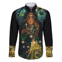 New Zealand Matariki Family Matching Off Shoulder Maxi Dress and Hawaiian Shirt Rongo Mori Wellbeing and Good Luck LT9 Dad's Shirt - Long Sleeve Art - Polynesian Pride