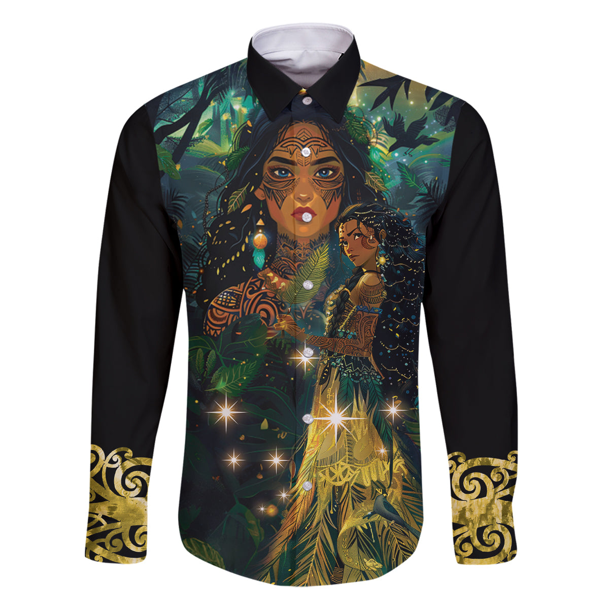 New Zealand Matariki Family Matching Off Shoulder Short Dress and Hawaiian Shirt Rongo Mori Wellbeing and Good Luck LT9 Dad's Shirt - Long Sleeve Art - Polynesian Pride