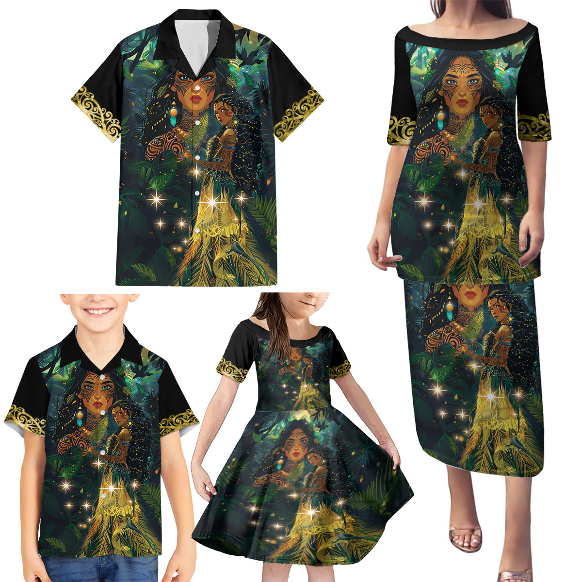 New Zealand Matariki Family Matching Puletasi and Hawaiian Shirt Rongo Mori Wellbeing and Good Luck LT9 - Polynesian Pride