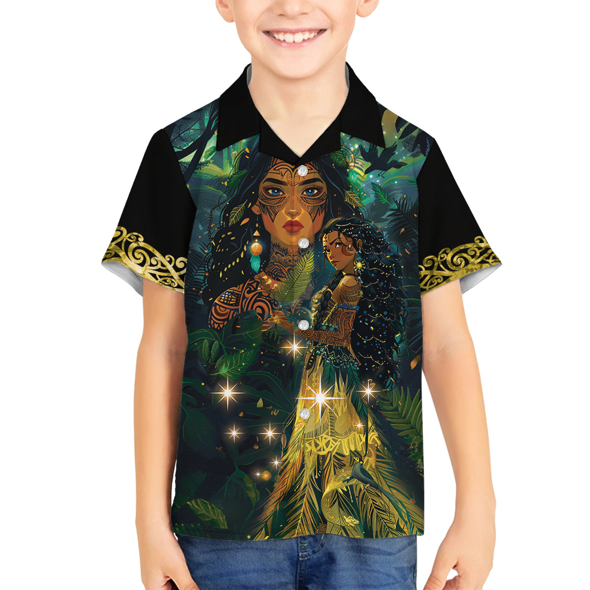 New Zealand Matariki Family Matching Puletasi and Hawaiian Shirt Rongo Mori Wellbeing and Good Luck LT9 Son's Shirt Art - Polynesian Pride