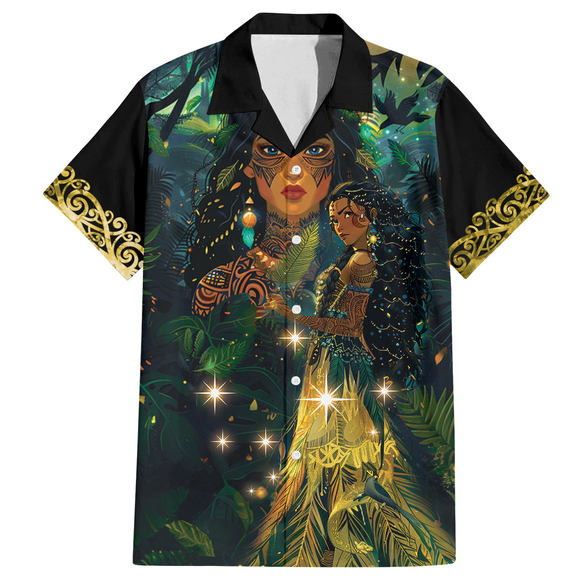 New Zealand Matariki Family Matching Summer Maxi Dress and Hawaiian Shirt Rongo Mori Wellbeing and Good Luck LT9 Dad's Shirt - Short Sleeve Art - Polynesian Pride
