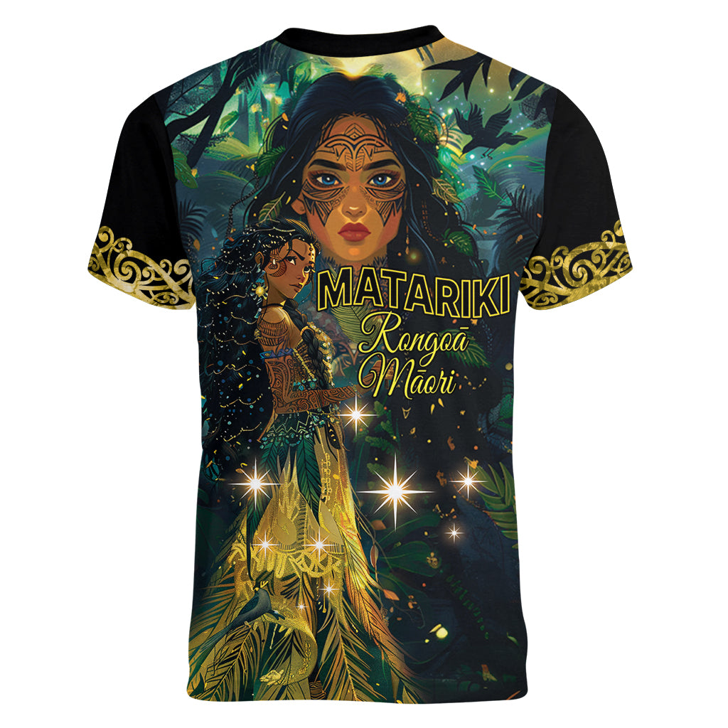 New Zealand Matariki Women V-Neck T-Shirt Rongoā Māori Wellbeing and Good Luck