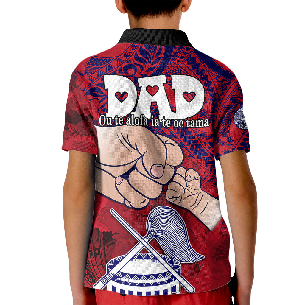 Dads Day American Samoa Kid Polo Shirt Dad Ou Te Alofa Ia Te Oe Tama - Polynesian Flowers Tribal LT9 - Polynesian Pride
