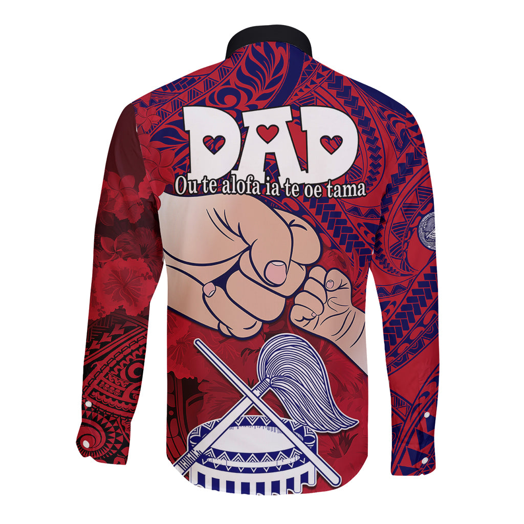 Dads Day American Samoa Long Sleeve Button Shirt Dad Ou Te Alofa Ia Te Oe Tama - Polynesian Flowers Tribal LT9 - Polynesian Pride