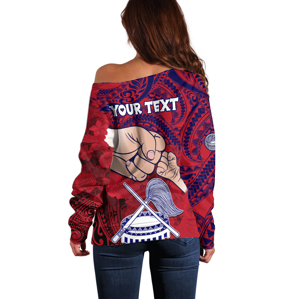 Personalised Fathers Day Polynesian Islands American Samoa Off Shoulder Sweater Dad Ou Te Alofa Ia Te Oe Tama - Polynesian Flowers Tribal LT9 - Polynesian Pride