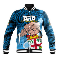 Dads Day Fiji Baseball Jacket Dad Au Lomani Iko - Polynesian Flowers Tribal LT9 Unisex Blue - Polynesian Pride