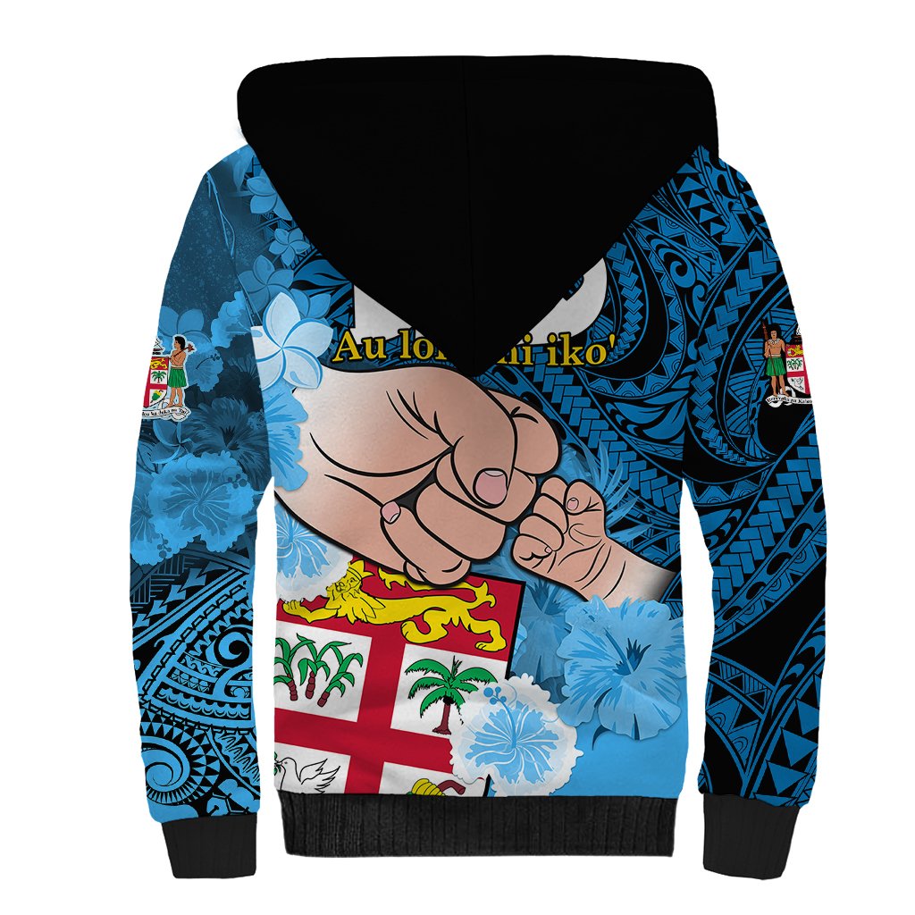 Fathers Day Polynesian Islands Fiji Sherpa Hoodie Dad Au Lomani Iko - Polynesian Flowers Tribal LT9 - Polynesian Pride