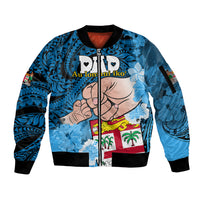 Dads Day Fiji Sleeve Zip Bomber Jacket Dad Au Lomani Iko - Polynesian Flowers Tribal LT9 Unisex Blue - Polynesian Pride