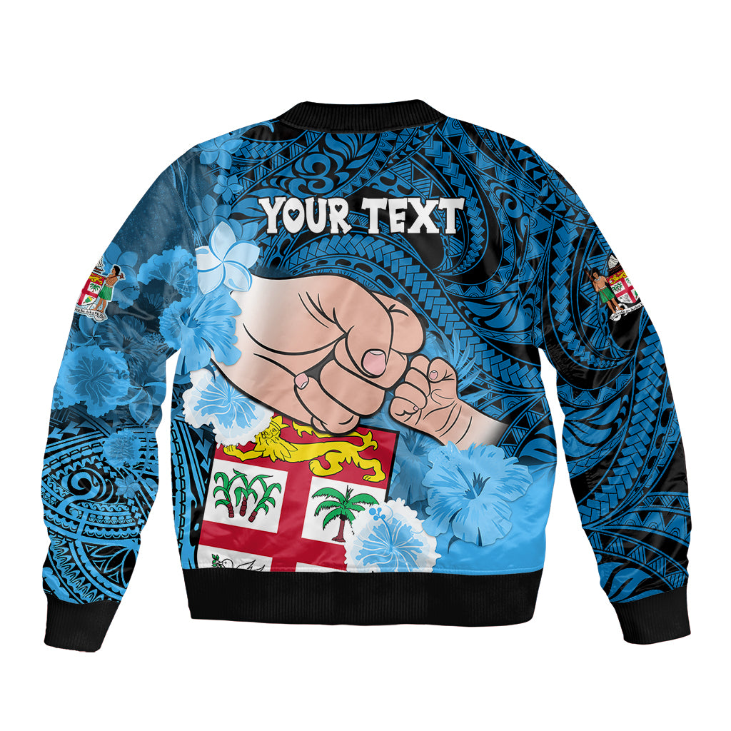 Personalised Dads Day Fiji Bomber Jacket Dad Au Lomani Iko - Polynesian Flowers Tribal LT9 - Polynesian Pride