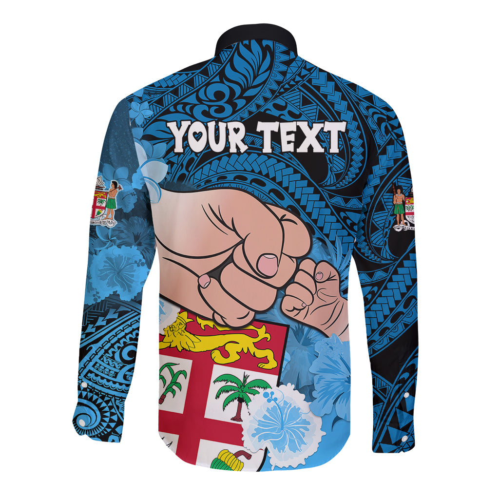 Personalised Fathers Day Polynesian Islands Fiji Long Sleeve Button Shirt Dad Au Lomani Iko - Polynesian Flowers Tribal LT9 - Polynesian Pride