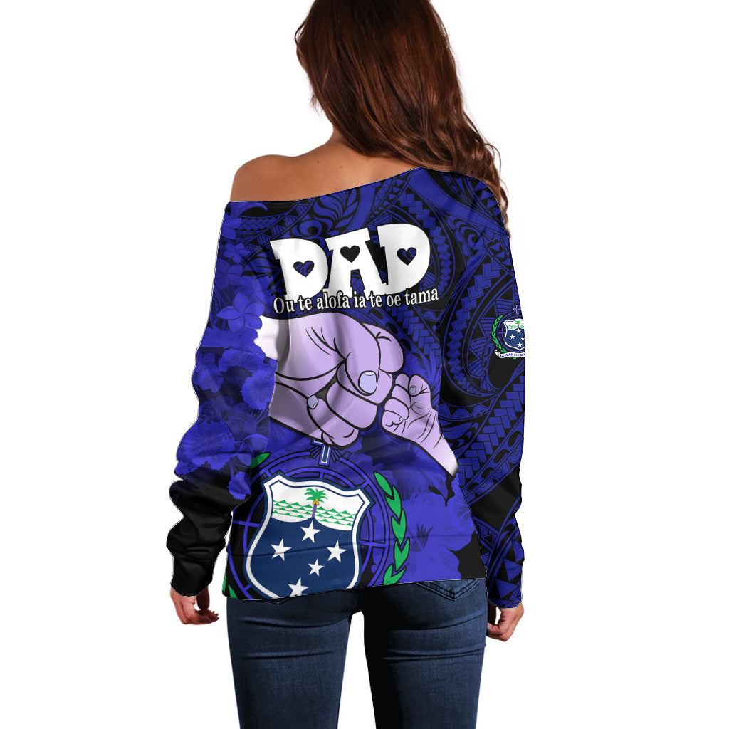 Fathers Day Polynesian Islands Samoa Off Shoulder Sweater Dad Ou Te Alofa Ia Te Oe Tama - Blue Polynesian Flowers Tribal LT9 - Polynesian Pride