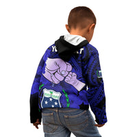 Personalised Fathers Day Polynesian Islands Samoa Kid Hoodie Dad Ou Te Alofa Ia Te Oe Tama - Blue Polynesian Flowers Tribal LT9 - Polynesian Pride