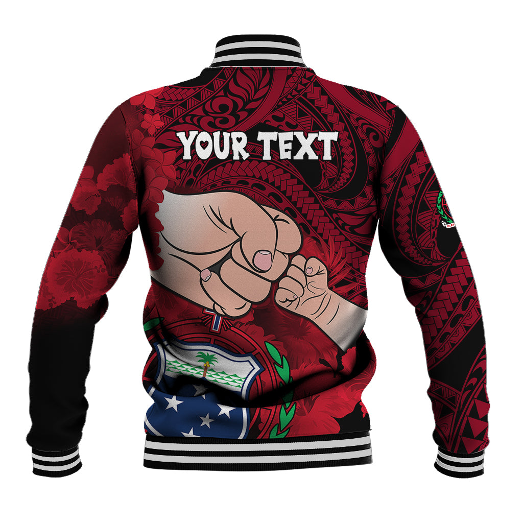 Personalised Dads Day Samoa Baseball Jacket Dad Ou Te Alofa Ia Te Oe Tama - Red Polynesian Flowers Tribal LT9 - Polynesian Pride