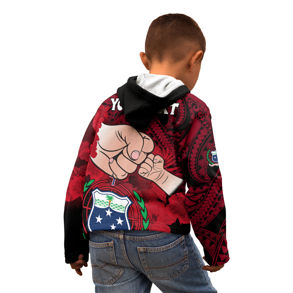 Personalised Fathers Day Polynesian Islands Samoa Kid Hoodie Dad Ou Te Alofa Ia Te Oe Tama - Red Polynesian Flowers Tribal LT9 - Polynesian Pride