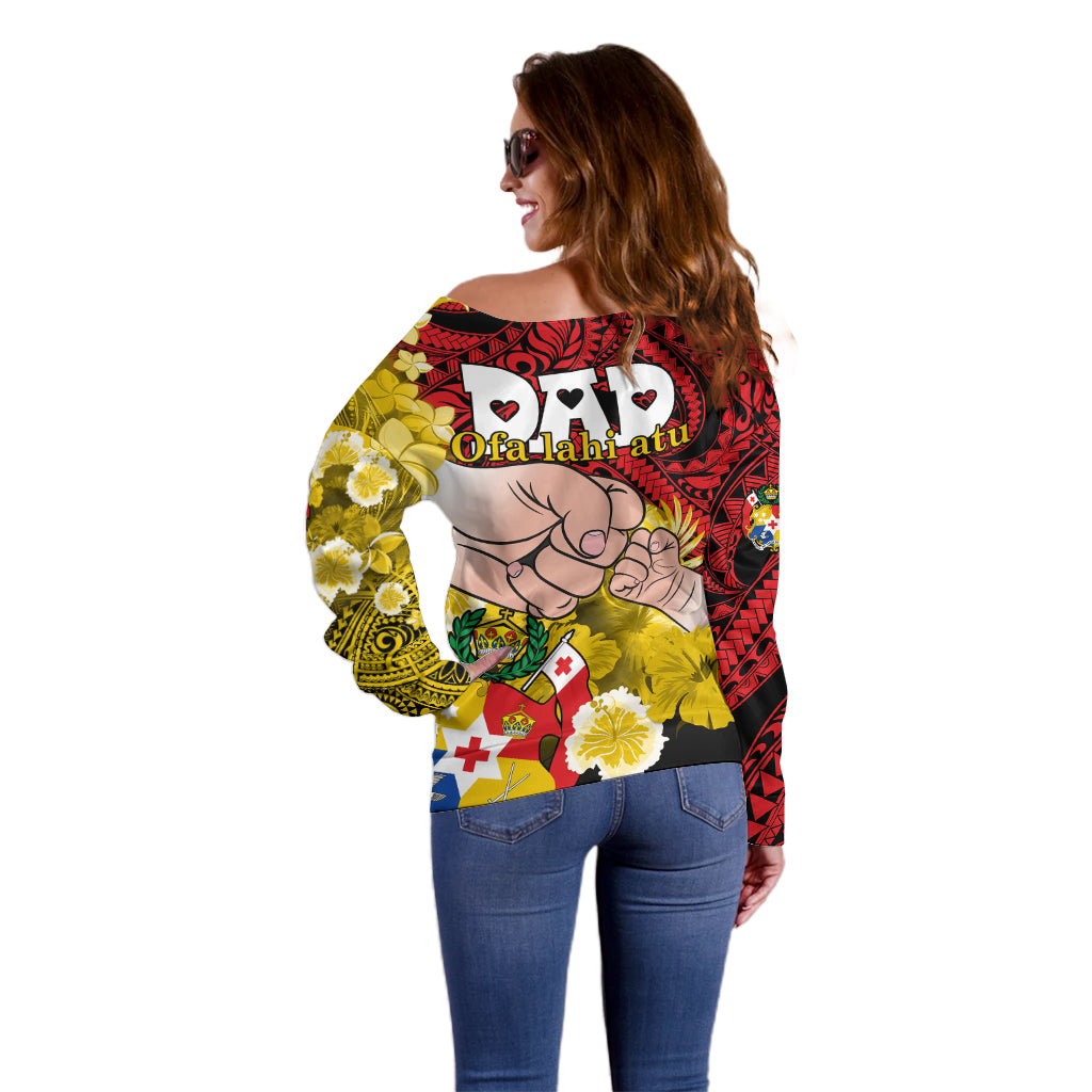 Dads Day Tonga Off Shoulder Sweater Dad Ofa lahi atu - Polynesian Flowers Tribal LT9 - Polynesian Pride