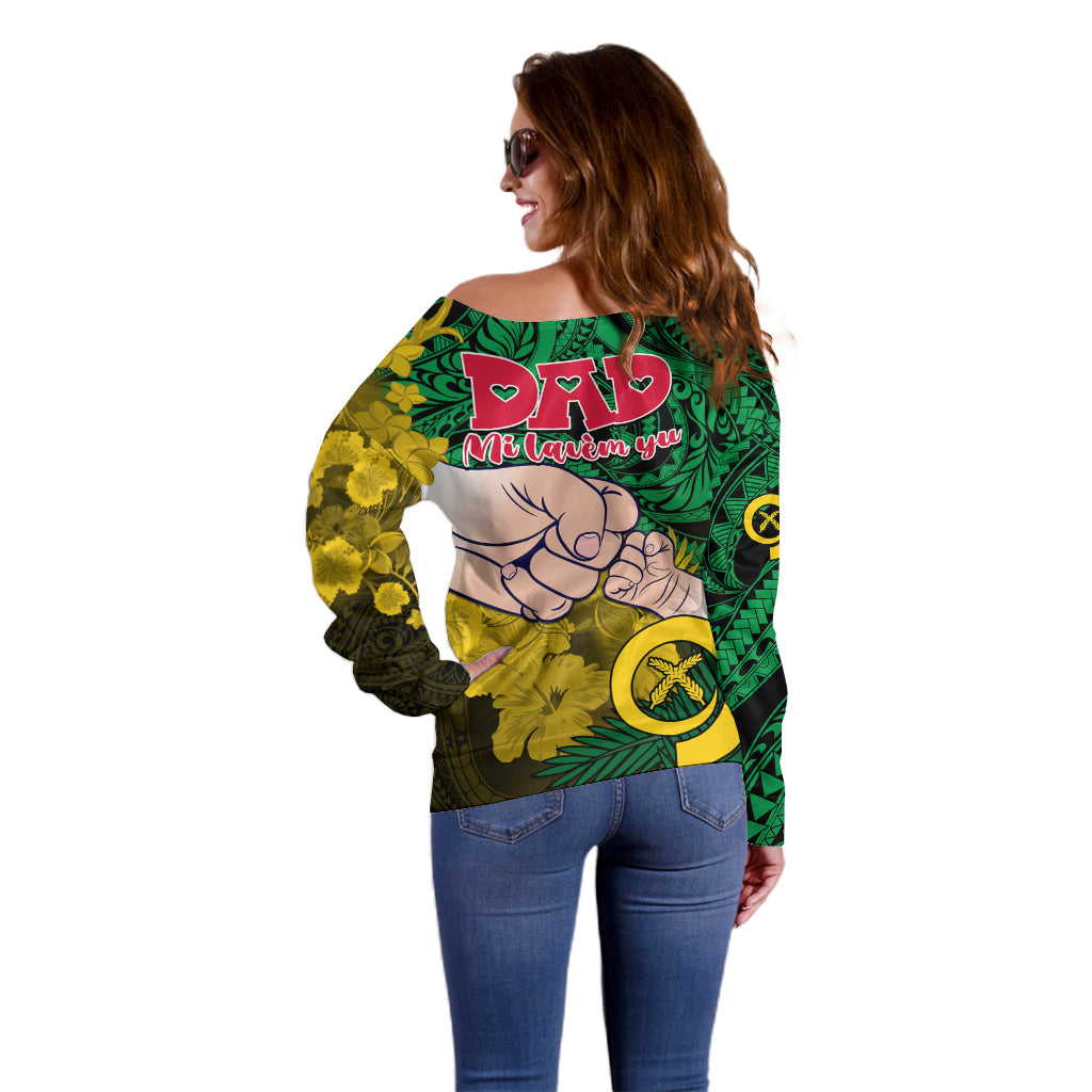 Dads Day Vanuatu Off Shoulder Sweater Dad Mi lavem yu - Polynesian Flowers Tribal LT9 - Polynesian Pride