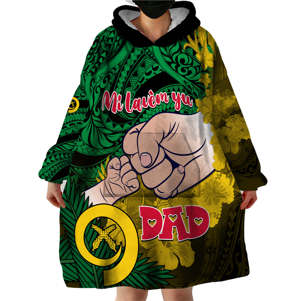 Dads Day Vanuatu Wearable Blanket Hoodie Dad Mi lavem yu - Polynesian Flowers Tribal LT9 - Polynesian Pride