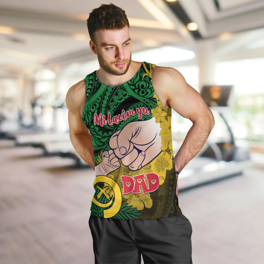 Personalised Dads Day Vanuatu Men Tank Top Dad Mi lavem yu - Polynesian Flowers Tribal LT9 - Polynesian Pride